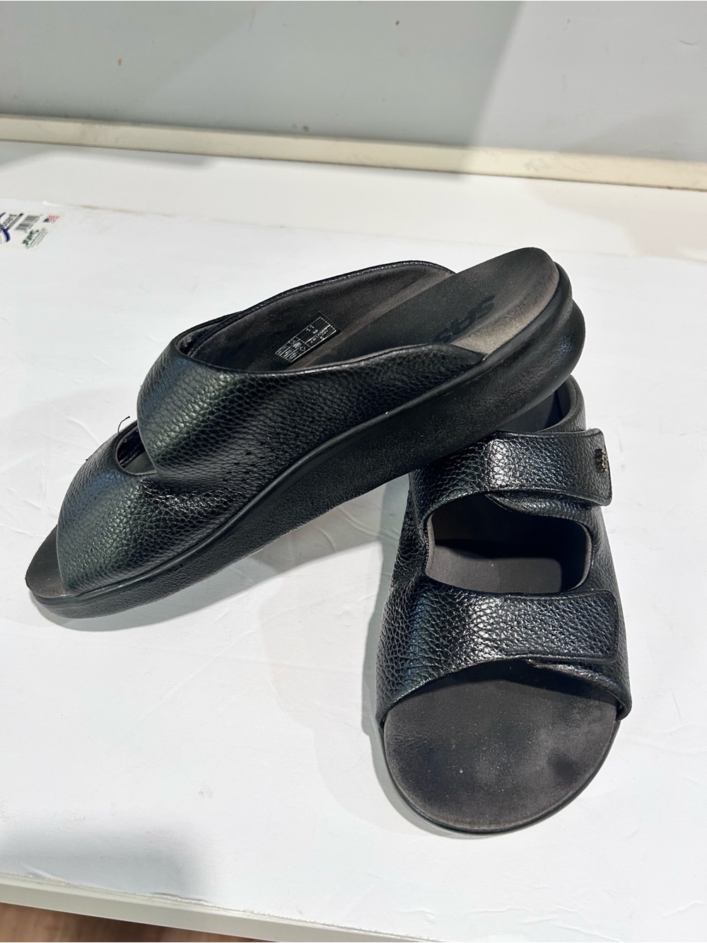 SAS Black Textured Leather Slip-On